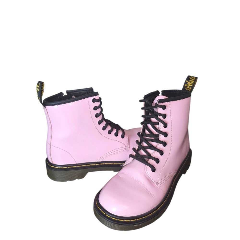 Dr Martens 1460 Pink Patent Lace Up Combat Boots Youth US 2